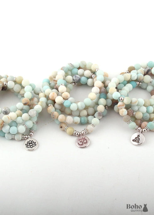 Boho Bracelet, RH Yoga Bracelet, Amazonite Natural Green Stone